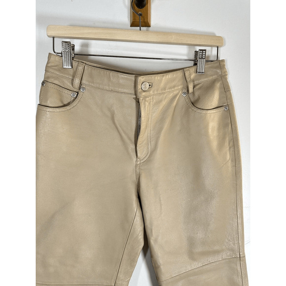 VINTAGE 90's Leather pants Newport News Jeanology Womens 8 Tan Straight cropped - Picture 4 of 16